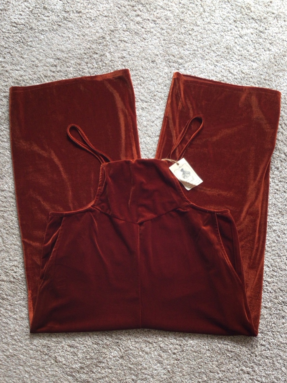 Velvet Wide-Leg Jumpsuit in Rust Red
